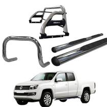 Kit Quebra Mato Estribo Oval Santo Antônio H2 Amarok CD Cromado