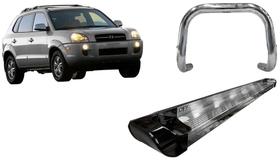 Kit Quebra Mato Estribo Personalizado Cromado e Preto Tucson até 2016