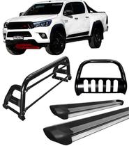 Kit Quebra Mato Estribo Personalizado Santo Antônio H2 Hilux 16/20 Preto