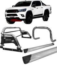 Kit Quebra Mato Estribo Plataforma Santo Antônio H3 Hilux 16/20 Cromado