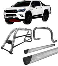 Kit Quebra Mato Estribo Santo Antônio Duplo Hilux 16/20 Cromado