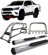 Kit Quebra Mato Estribo Santo Antônio Duplo Hilux 16/20 Cromado