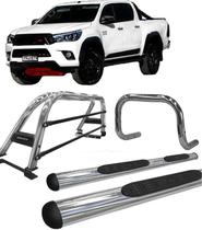 Kit Quebra Mato Estribo Santo Antônio Duplo Hilux 16/20 Cromado - HOZZ