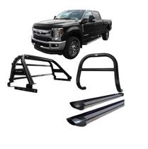Kit Quebra Mato Estribo Santo Antônio F250 C/Duplo Preto Brilhante