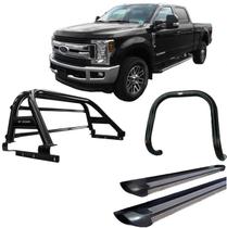 Kit Quebra Mato Estribo Santo Antônio F250 C/Duplo Preto Brilhante