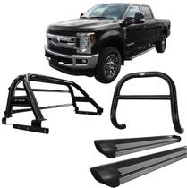 Kit Quebra Mato Estribo Santo Antônio F250 C/Duplo Preto Fosco