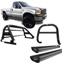 Kit Quebra Mato Estribo Santo Antônio F250 C/Simples Preto Fosco