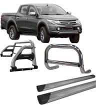 Kit Quebra Mato Estribo Santo Antônio H2 L200 a 020 Cromado