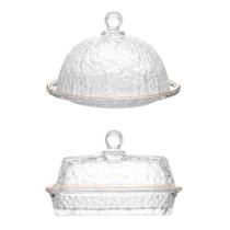 Kit Queijeira e Manteigueira de Cristal Martelado com Fio de Ouro para Mesa Transparente Lyor