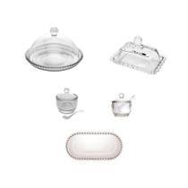 Kit Queijeira + Manteigueira + Açucareiro + Meleira + Travessa Pearl Wolff Transparente Kit Queijeira + Manteigueira + Açucareiro + Meleira + Travessa Pearl Wolff Transparente
