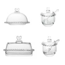 Kit Queijeira + Manteigueira + Meleira + Açucareiro de Cristal Coração Lyor