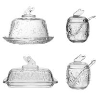 Kit Queijeira + Manteigueira + Meleira + Açucareiro de Cristal New Butterfly Lyor