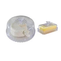 Kit Queijeira Pequena Manteigueira Acrílico Mesa Posta Porta Queijo Manteiga Tampa Transparente