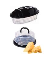 Kit Queijeira Porta Queijo Serve Pão Plasútil Preto Coração