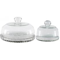 Kit Queijeira Vidro Grande E Pequena Base Decorada Veneza