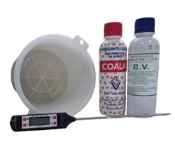 KIT QUEIJO - Coagulante Coala + Cloreto de Cálcio BV + 1 forma de queijo 500g + 1 termômetro