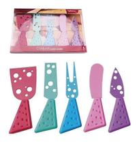 Kit Queijo Frios Petiscos Inox 5 Facas Coloridas Inox