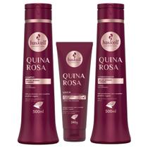 Kit Quina Rosa Haskell Shampoo , Condicionador 500m + Leave in Finalizador Brilho Intenso e Maciez para Cabelos Desvitalizados