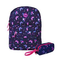 Kit Rabisk Butterfly Mochilas de Costas Impermeável + Estojo Duplo Zíper Cor Marinho