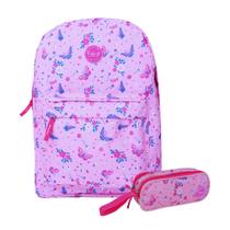 Kit Rabisk Butterfly Mochilas de Costas Impermeável + Estojo Duplo Zíper Cor Rosa Kit Rabisk Butterfly Mochilas de Costas Impermeável + Estojo Duplo Zíper Cor Rosa