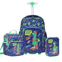 Kit Rabisk Dino Skate Mochila Rodas com Lancheira Térmica e Estojo Zíper Meninos Estampa Dino Skate Kit Rabisk Dino Skate Mochila Rodas com Lancheira Térmica e Estojo Zíper Meninos Estampa Dino Skate