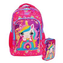 Kit Rabisk Unicórnio Mochila de Costas + Estojo Box Rosa