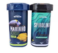 Kit Ração Marinho Flocos 35g+spirulina Premium 35g Flocos