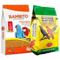 Kit Ração Nativos Banana 5kg + Bambito Extrusado 5kg Biotron Alimento Criador Atrativo Pássaros - Horizonte Pet Store