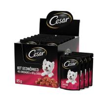 Kit Ração Úmida Cesar Sachê Cortes Selecionados Carne Assada ao Molho para Cães Adultos 40 Unidades