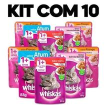 Kit Ração Umida para Gatos Whiskas Com 10 Und Sabores Variados.
