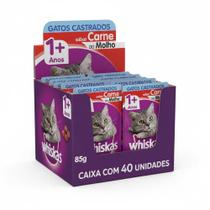 Kit Ração Úmida Whiskas Sachê Carne ao Molho para Gatos Adultos Castrados 40 Unidades