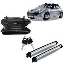 Kit Rack Alumínio Peugeot 207 Prata + Maleiro 270 Litros Preto