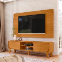 Kit Rack Bancada e Painel Duna 2 Portas Deslizantes Cinamomo Pés de Madeira - Pallazio