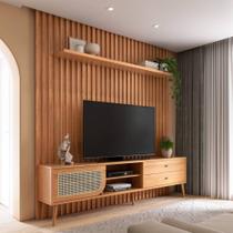 Kit Rack com Painel Ripado para TV 228cm com 01 porta com tela Palhinha 100% MDF TB323 Dalla Costa Kit Rack com Painel Ripado para TV 228cm com 01 porta com tela Palhinha 100% MDF TB323 Dalla Costa