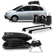 Kit Rack Meriva Aluminio Preto Com Bau Maleiro 350 Litros