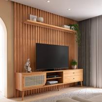 Kit Rack + Painel com Fita LED Ripado para TV 228cm com 01 porta com tela Palhinha 100% MDF TB323F Dalla Costa Kit Rack + Painel com Fita LED Ripado para TV 228cm com 01 porta com tela Palhinha 100% MDF TB323F Dalla Costa