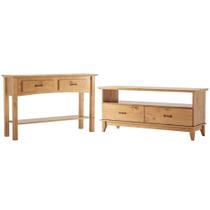 Kit Rack Para Sala 140cm Com Aparador Rústico 132cm Madeira Maciça Lira M06 Carvalho Fosco - Lyam Decor Kit Rack Para Sala 140cm Com Aparador Rústico 132cm Madeira Maciça Lira M06 Carvalho Fosco - Lyam Decor