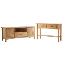 Kit Rack Para Sala 160cm Com Aparador Rústico 132cm Madeira Maciça Lira M06 Carvalho Fosco - Lyam Decor