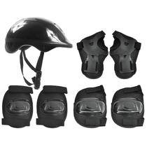 Kit radical capacete, joelheiras, cotoveleiras e munhequeiras Plus Infantil preto M