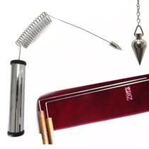 Kit Radiestesia: Aurímetro De Metal + Dual Rod + Pêndulo Pião Prateado