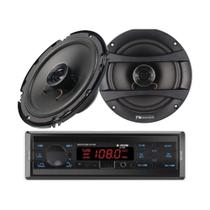 Kit Rádio Automotivo 1 Din Bluetooth com Controle Par de Alto Falantes Coaxial 6,5 70W Kit Rádio Automotivo 1 Din Bluetooth com Controle Par de Alto Falantes Coaxial 6,5 70W