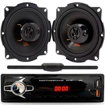 Kit Rádio Automotivo MP3 Kube KU 1100 Bluetooth com 2 Alto Falantes JBL 5 pol 5TRFX55 55W e Antena Universal Rádio ST900 Kit Rádio Automotivo MP3 Kube KU 1100 Bluetooth com 2 Alto Falantes JBL 5 pol 5TRFX55 55W e Antena Universal Rádio ST900