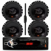Kit Rádio Automotivo MP3 Kube KU 1100 Bluetooth com 4 Alto Falantes JBL 6 pol 6TRFX55 55W e Antena Universal Rádio ST900 Kit Rádio Automotivo MP3 Kube KU 1100 Bluetooth com 4 Alto Falantes JBL 6 pol 6TRFX55 55W e Antena Universal Rádio ST900