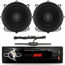 Kit Rádio Automotivo MP3 Kube KU1100 Bluetooth com 2 Alto Falantes Bomber 5 pol 55W e Antena de Rádio Stetsom ST900