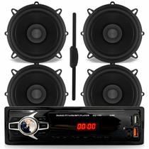 Kit Rádio Automotivo MP3 Kube KU1100 Bluetooth com 4 Alto Falantes Bomber 5 pol 55W e Antena de Rádio Stetsom ST900 Kit Rádio Automotivo MP3 Kube KU1100 Bluetooth com 4 Alto Falantes Bomber 5 pol 55W e Antena de Rádio Stetsom ST900