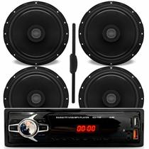 Kit Rádio Automotivo MP3 Kube KU1100 Bluetooth com 4 Alto Falantes Bomber 6 pol 55W e Antena Interna Amplificada Stetsom ST900