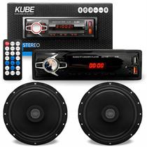 Kit Rádio Automotivo MP3 Player Kube KU1100 Bluetooth e 2 Alto Falantes Bomber 6 pol 55W Potente
