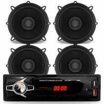 Kit Rádio Automotivo MP3 Player Kube KU1100 Bluetooth e 4 Alto Falantes Bomber 5 Pol 55W Potente