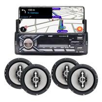 Kit Rádio C/ Suporte Celular Bt Carro + 4 Falante 6 Pol 140w