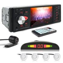 Kit Rádio C/ Tela + Câmera Ré + Sensor Ré Branco Fiat Grand Siena 2012 2013 2014 2015 2016 USB Bluetooth